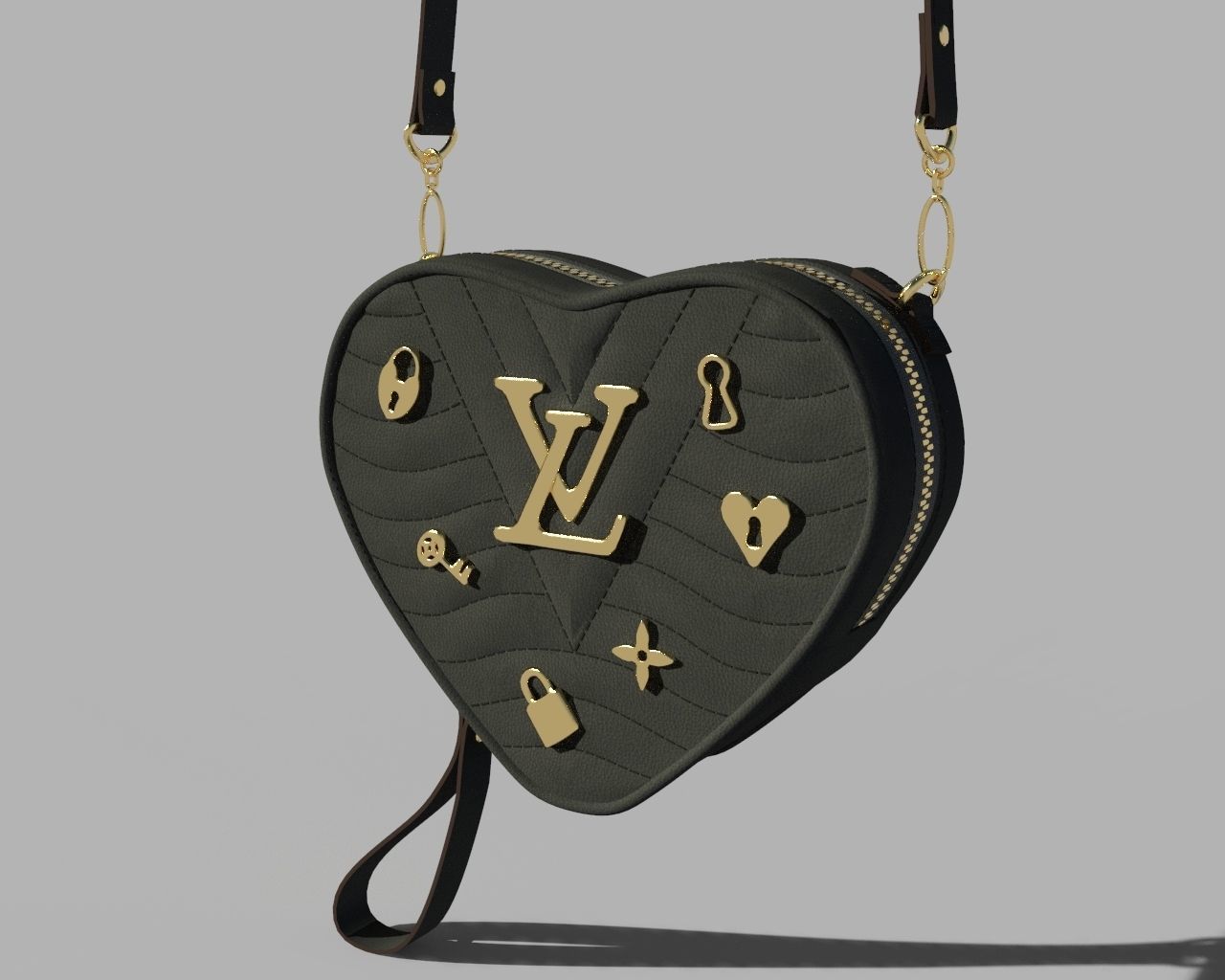 Lv Heart bag Low-poly 3D model_7