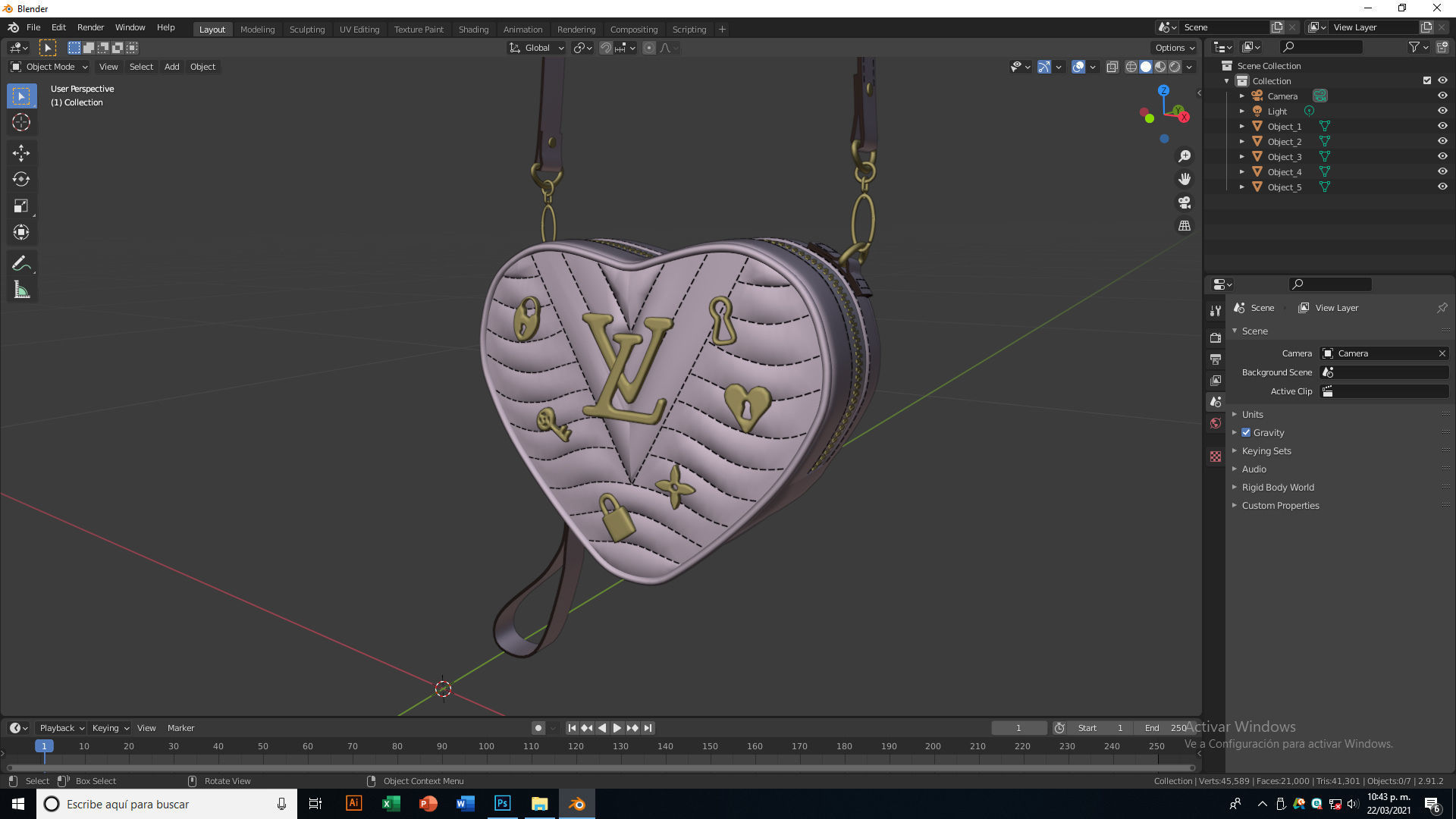 Lv Heart bag Low-poly 3D model_10