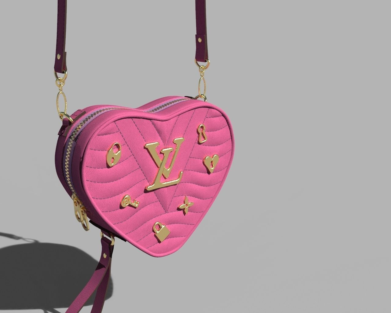 Lv Heart bag Low-poly 3D model_3