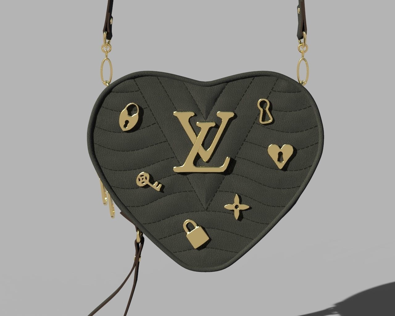 Lv Heart bag Low-poly 3D model_6