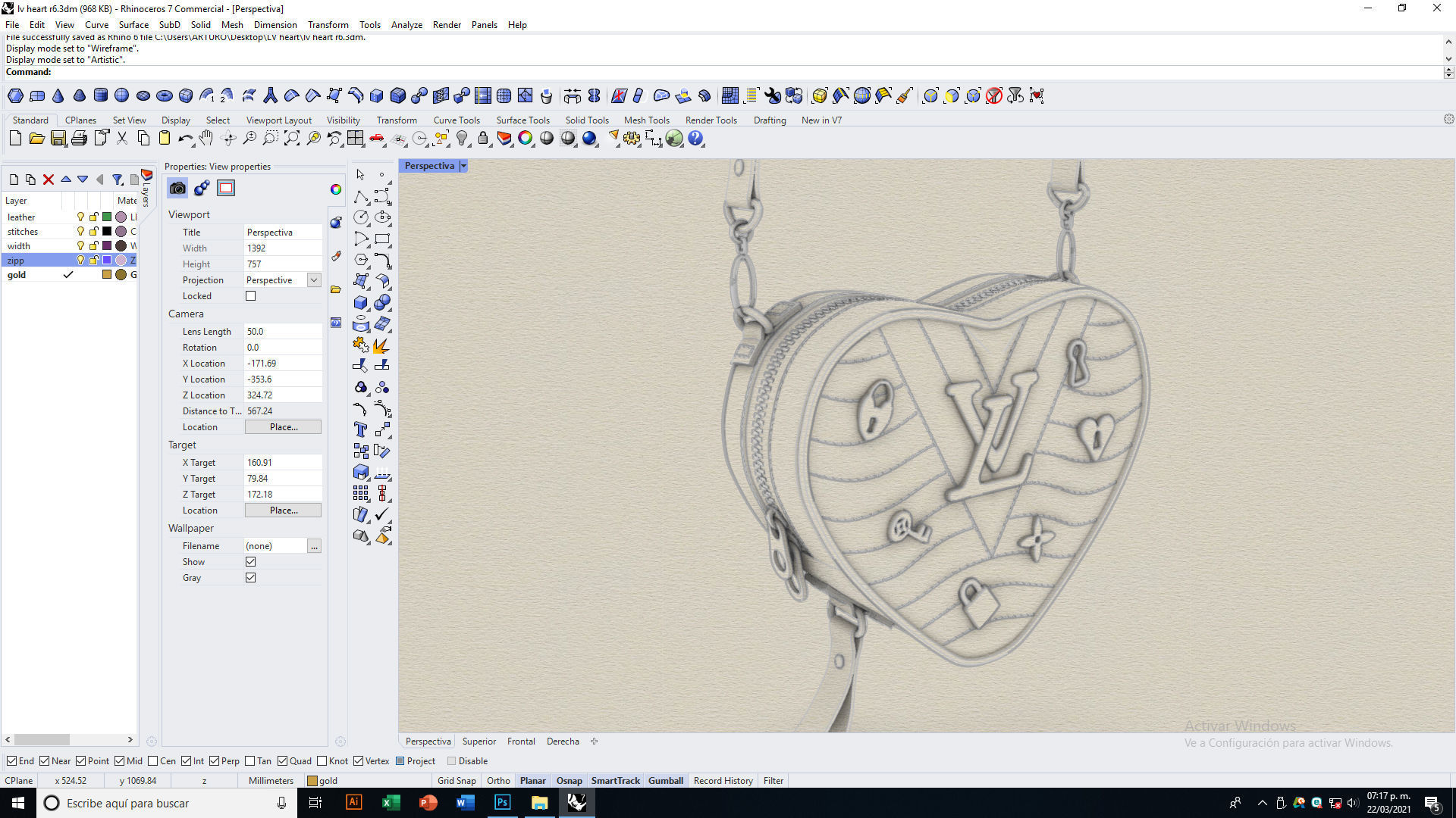 Lv Heart bag Low-poly 3D model_12