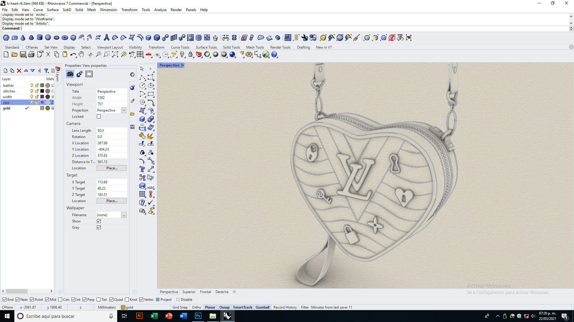 Lv Heart bag Low-poly 3D model_17