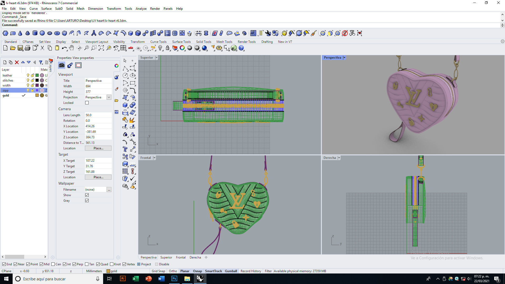 Lv Heart bag Low-poly 3D model_9