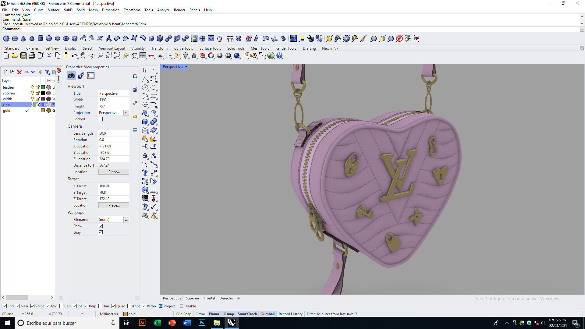 Lv Heart bag Low-poly 3D model_14