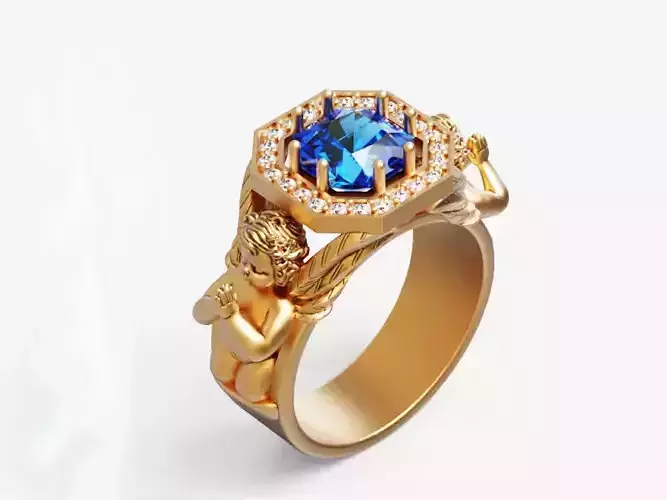 Radiant Square  and praying baby angel Silver Gold  Print