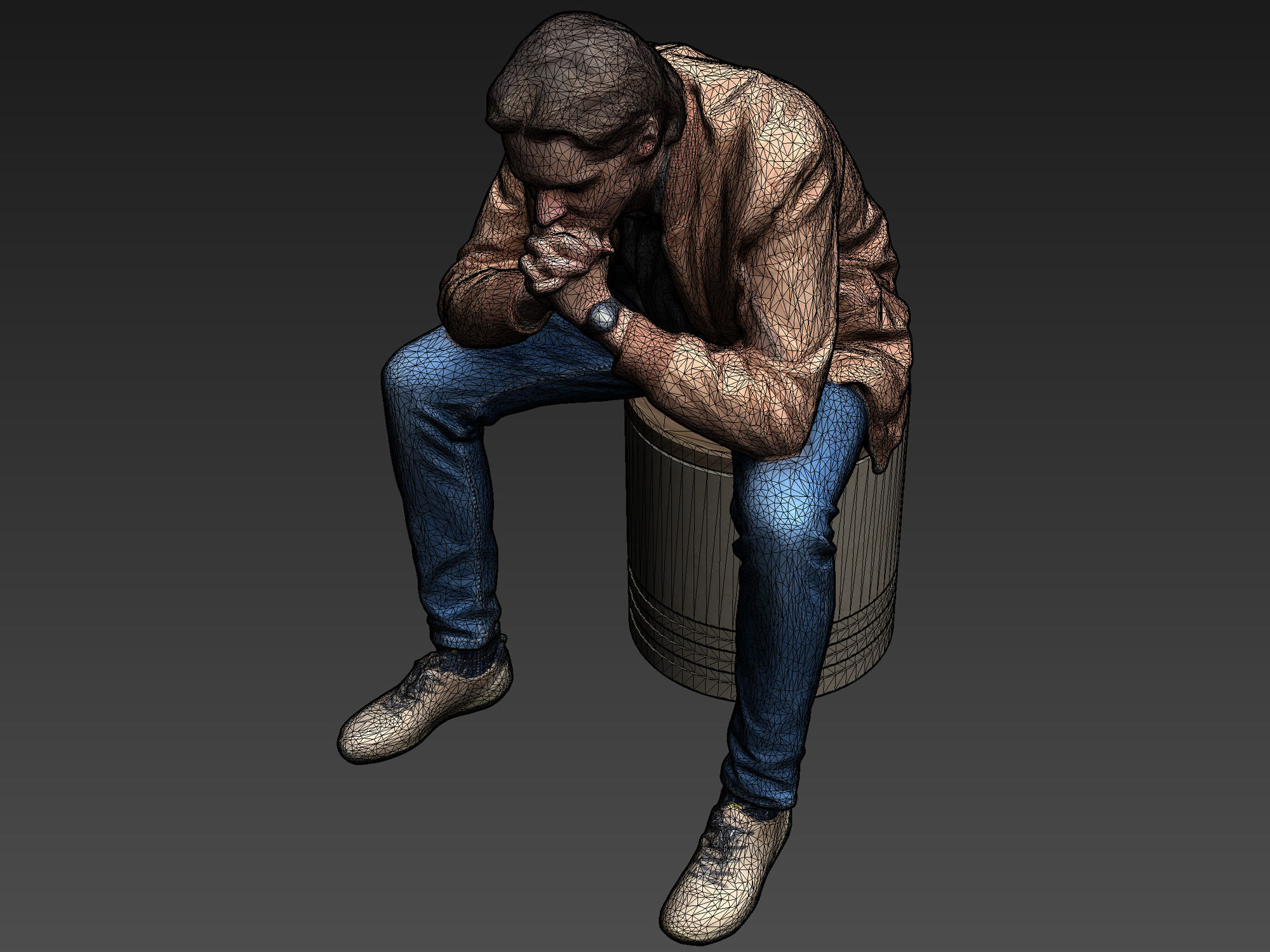 Stylized Man Character Sitting 3D model_7