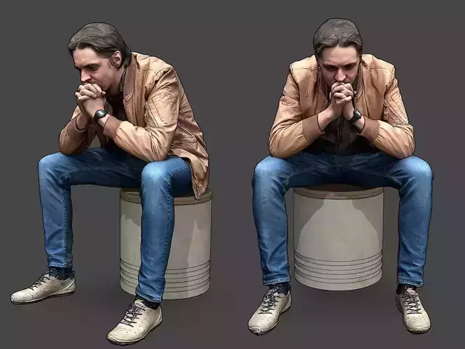 Stylized Man Character Sitting 3D model