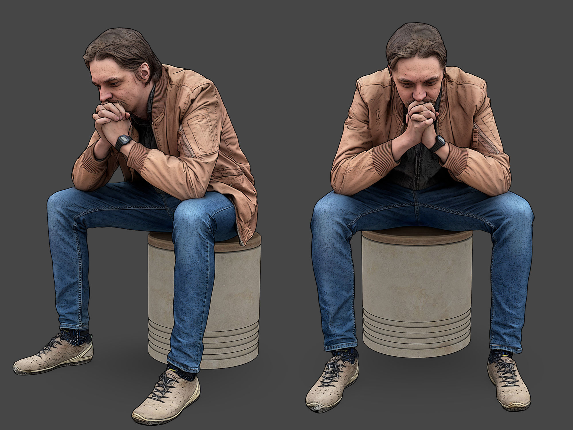 Stylized Man Character Sitting 3D model_1