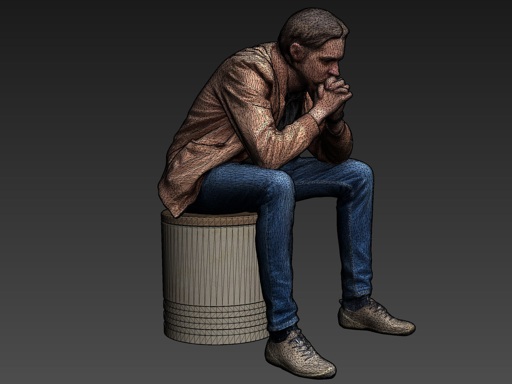 Stylized Man Character Sitting 3D model_6