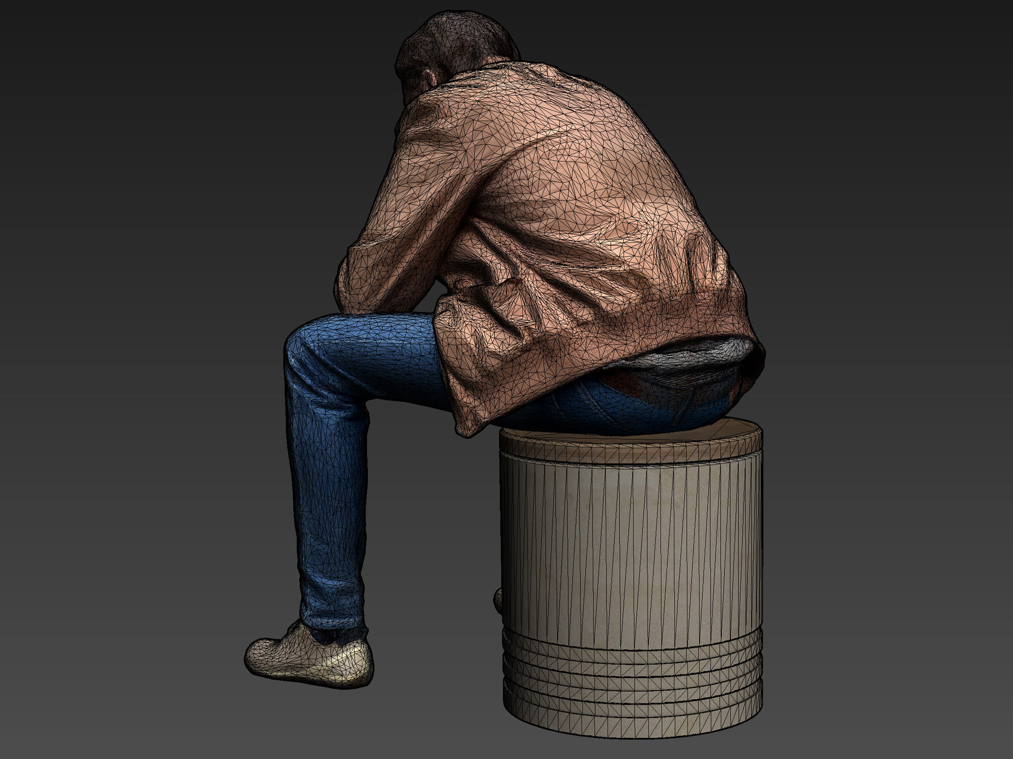 Stylized Man Character Sitting 3D model_8