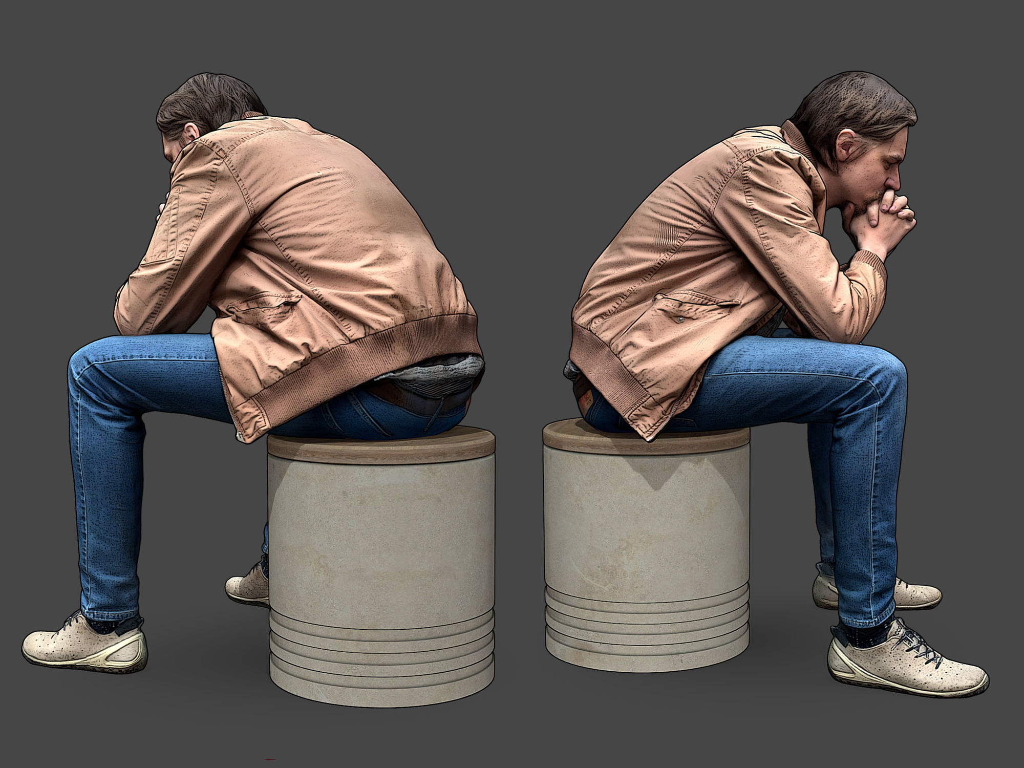 Stylized Man Character Sitting 3D model_3