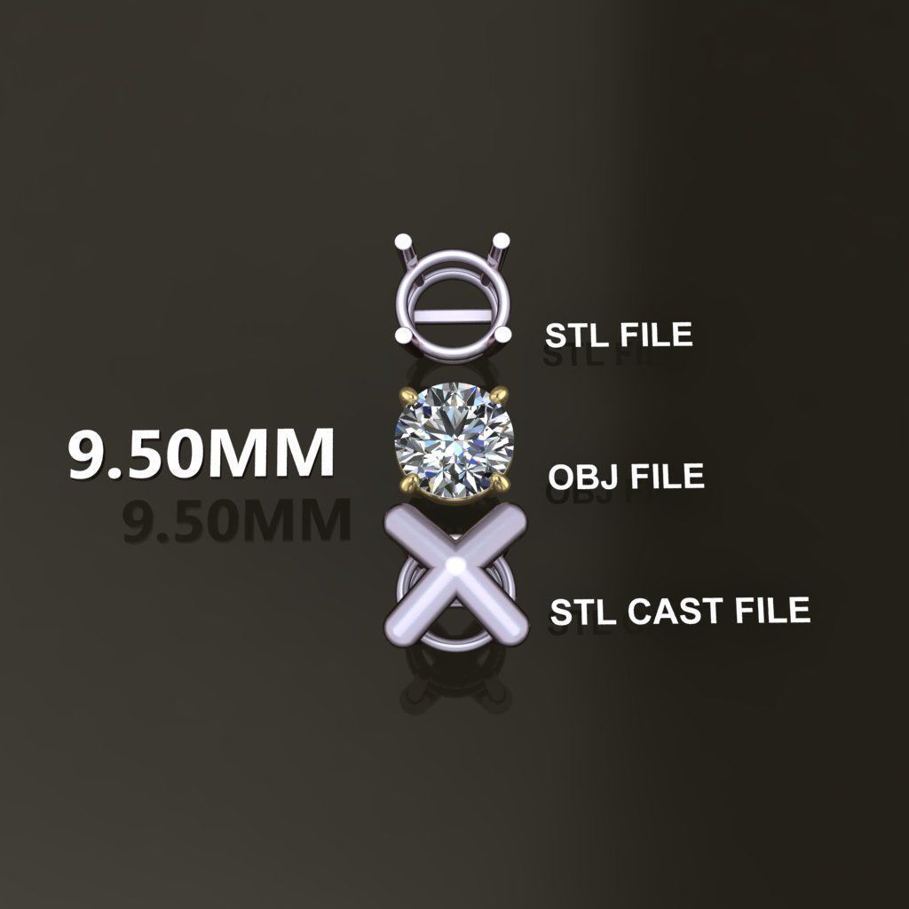 4-Prong Solitaire Earring Basket 9MM50 3D print model_1
