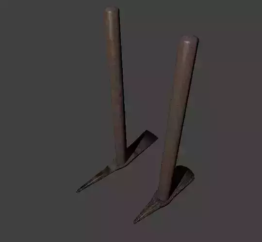 pickaxe pair of wooden shovels