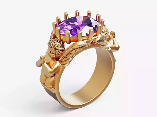 Oval and praying baby angel Sculpture jewelry gold