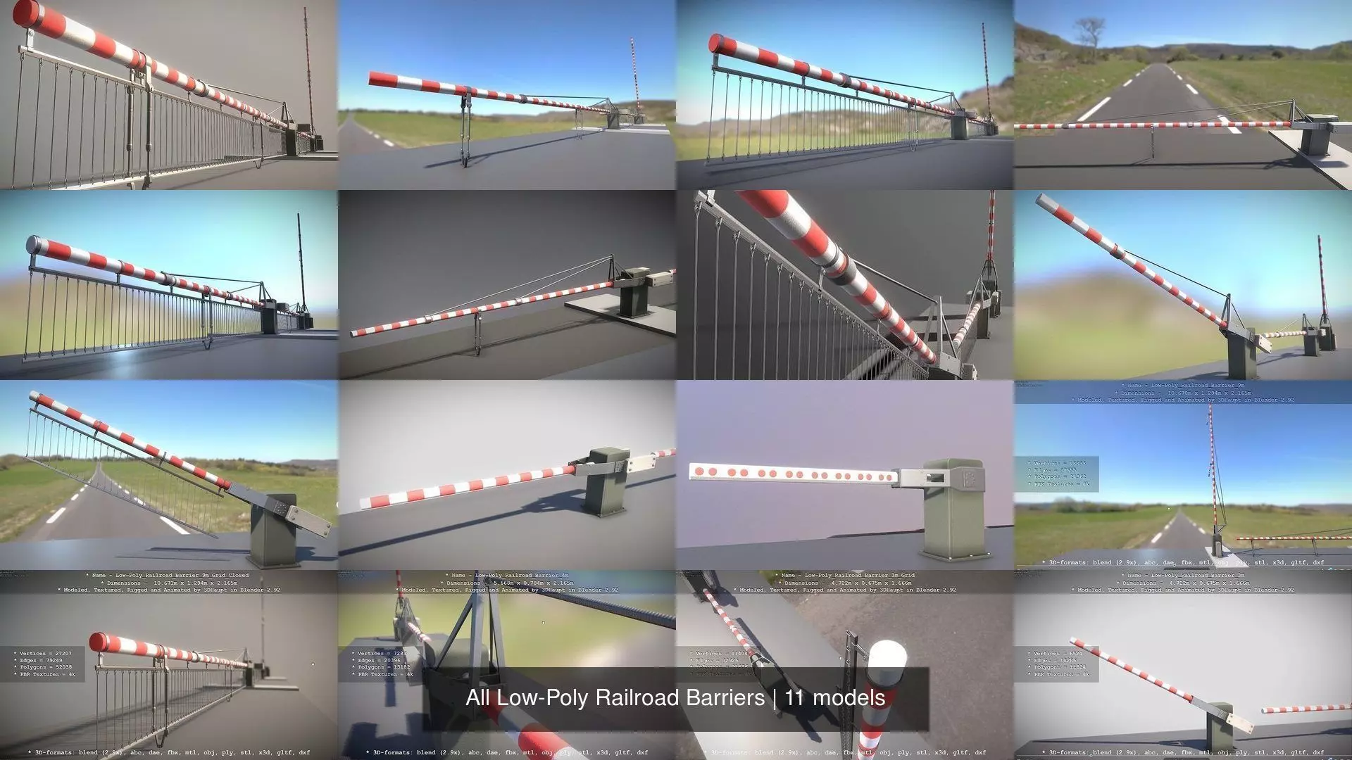 All Low-Poly Railroad Barriers 3D Model Collection_0