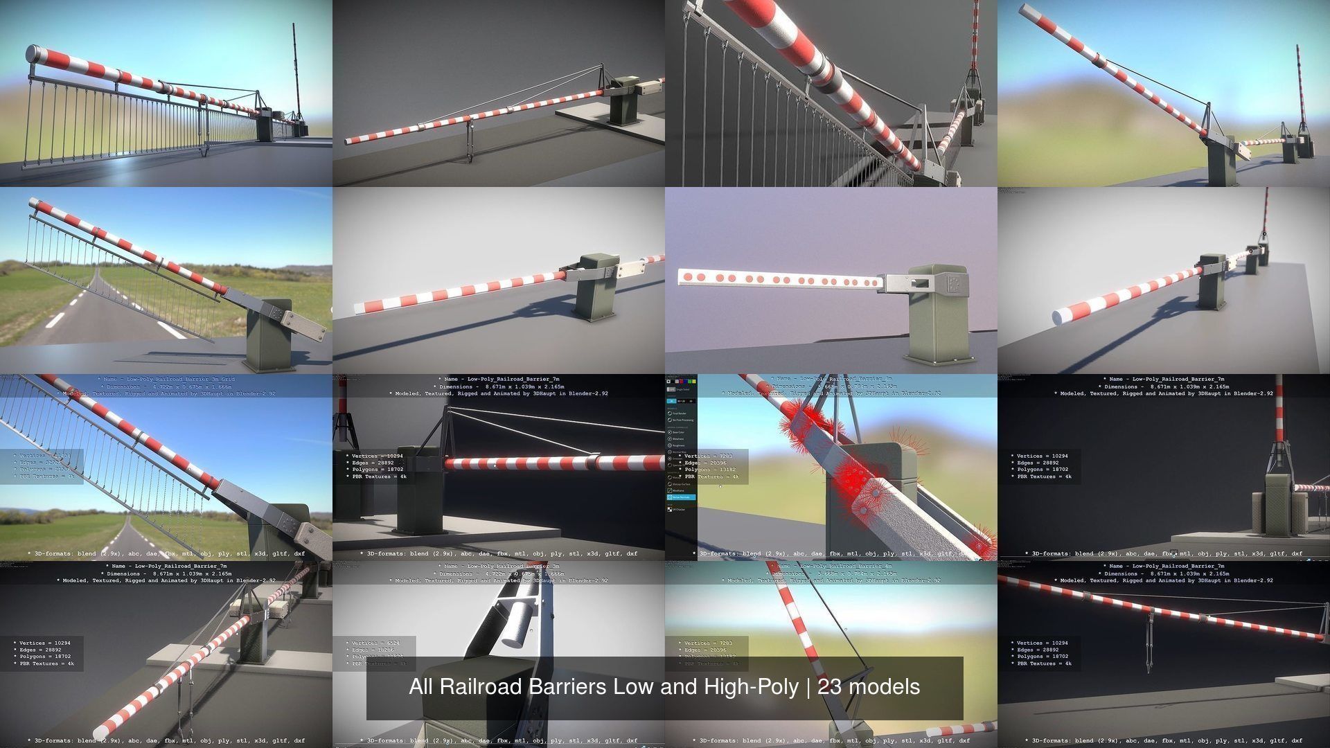 All Railroad Barriers Low and High-Poly 3D Model Collection_27