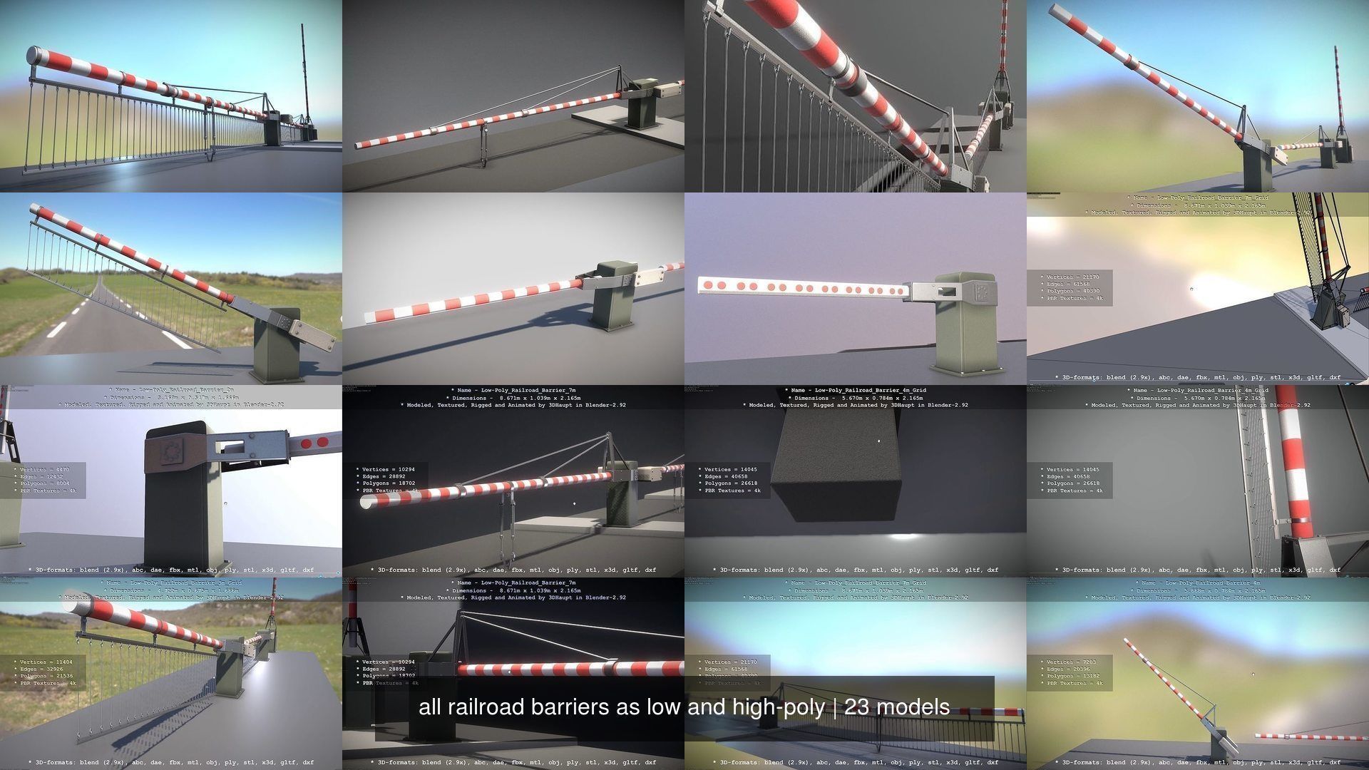 All Railroad Barriers Low and High-Poly 3D Model Collection_26