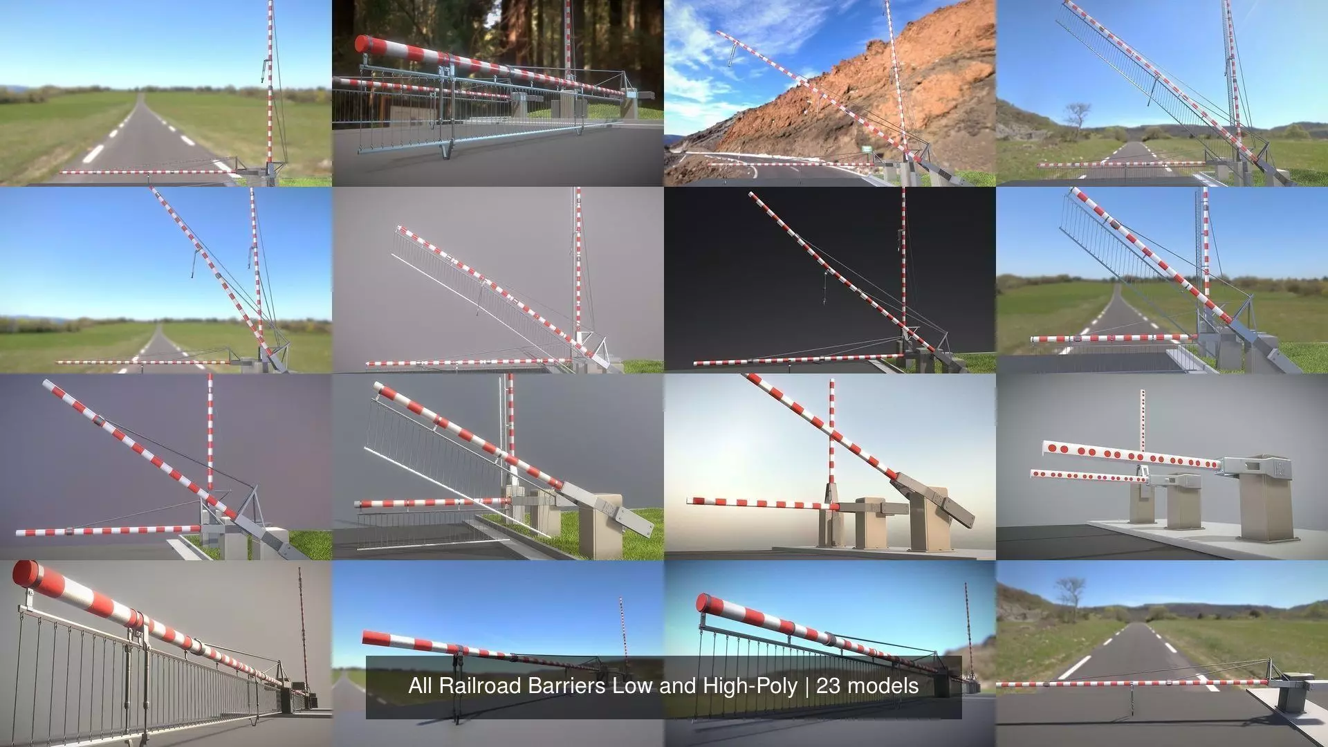 All Railroad Barriers Low and High-Poly 3D Model Collection_24