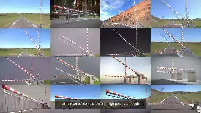 All Railroad Barriers Low and High-Poly 3D Model Collection