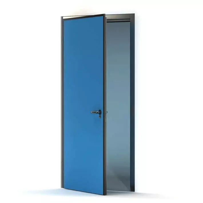 Blue Door With Steel Frame 3D model_0
