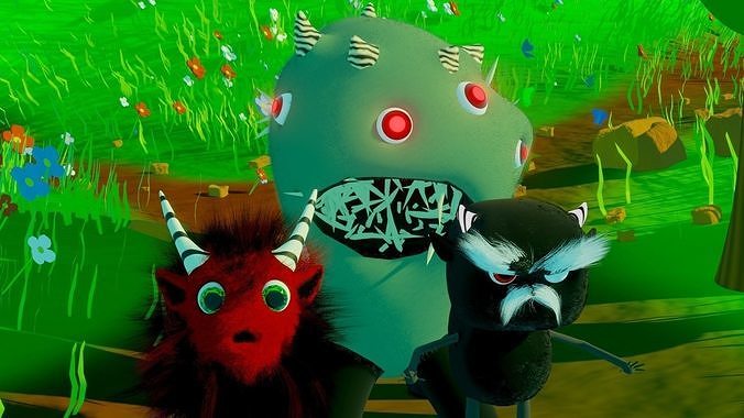 THE RUFFERS furry toy with horns and eyes Low-poly 3D model
