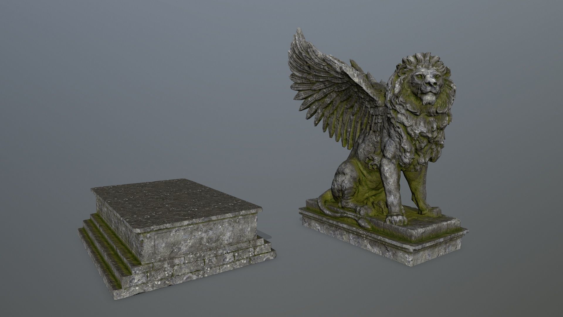 lion statue Low-poly 3D model_2