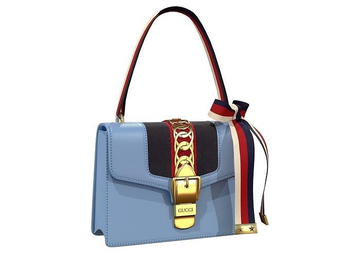 Gucci Sylvie Bag Blue Leather Low-poly 3D model