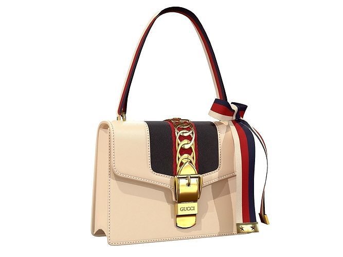 Gucci Sylvie Bag Cream Leather Low-poly 3D model