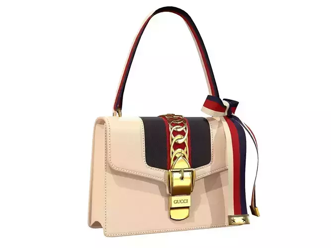 Gucci Sylvie Bag Cream Leather Low-poly 3D model