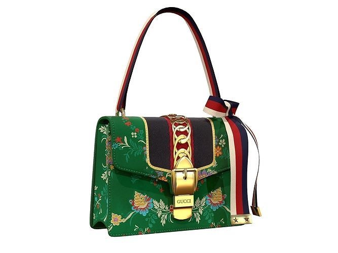 Gucci Sylvie Bag Green silk Low-poly 3D model