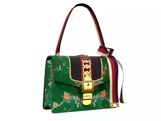 Gucci Sylvie Bag Green silk Low-poly 3D model