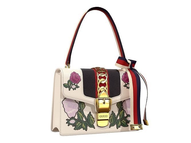 Gucci Sylvie Bag White Floral Leather Low-poly 3D model