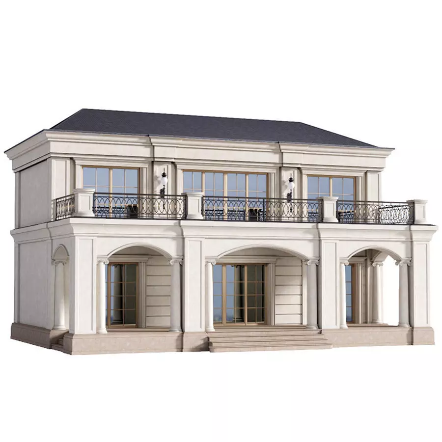 The facade of a private house in a modern light classic 3D model_0