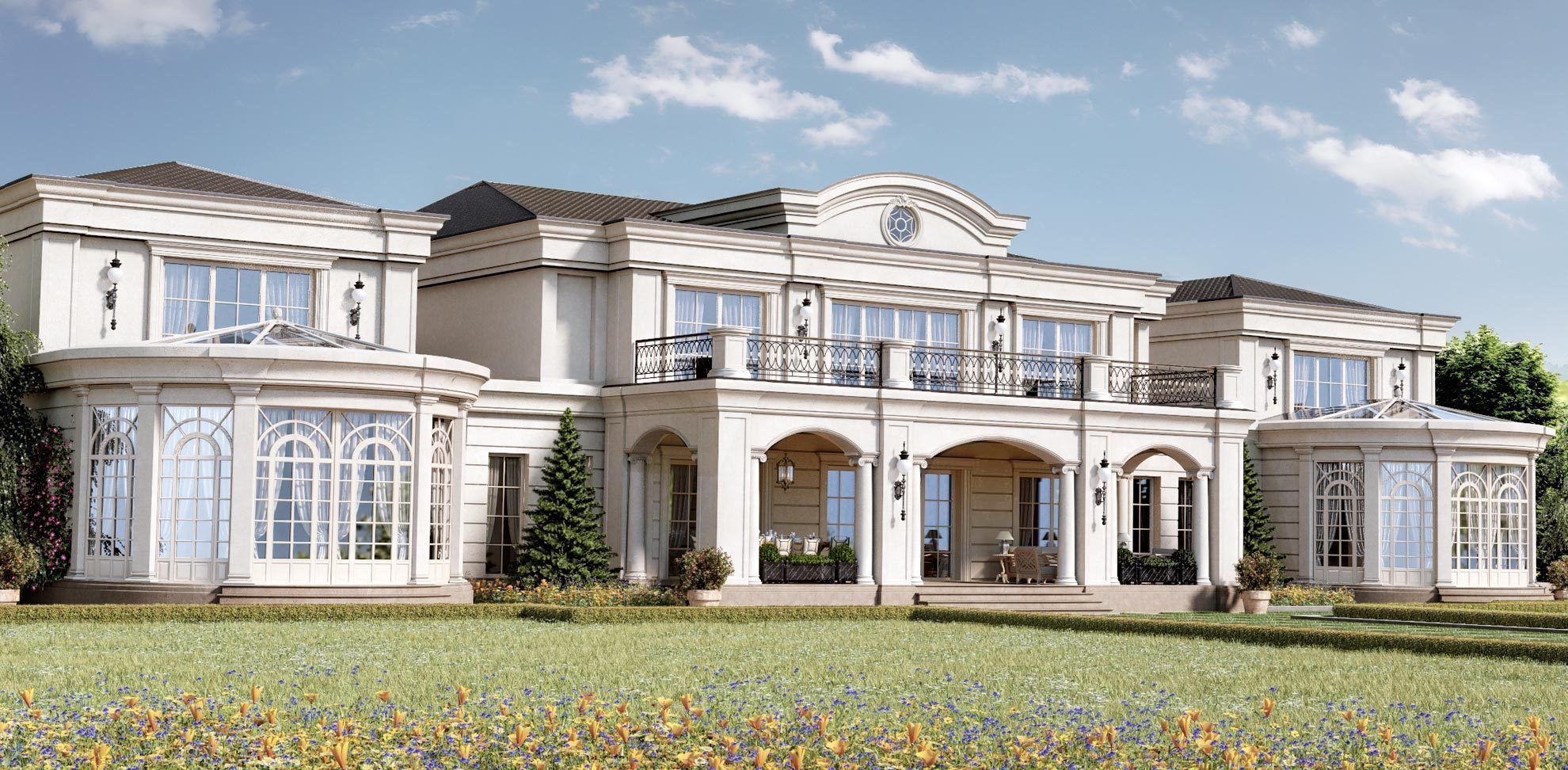 The facade of a private house in a modern light classic 3D model_7