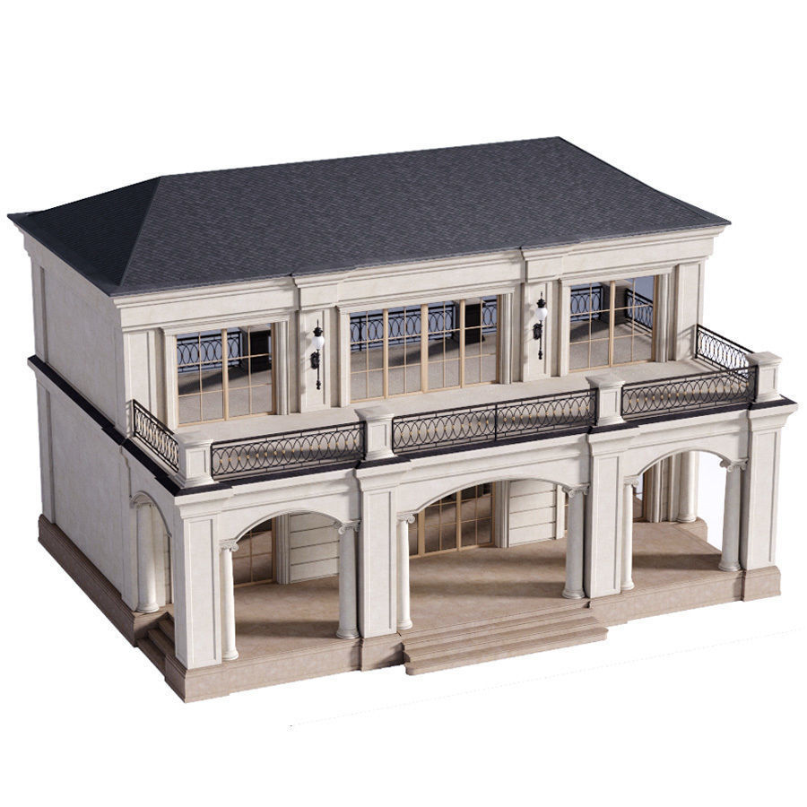 The facade of a private house in a modern light classic 3D model_2