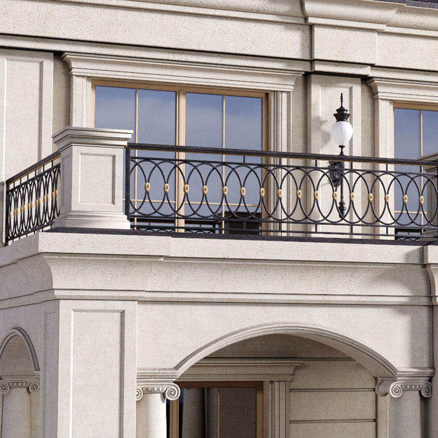 The facade of a private house in a modern light classic 3D model_3