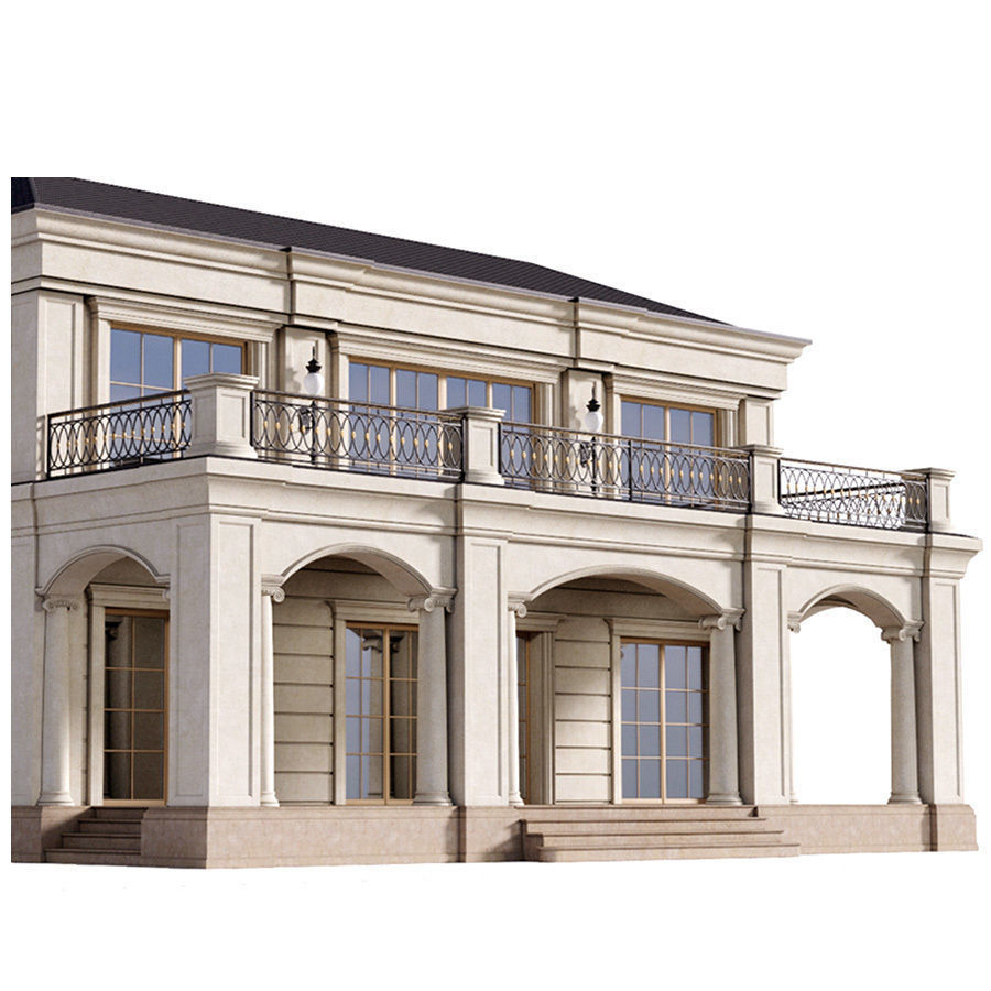 The facade of a private house in a modern light classic 3D model_5