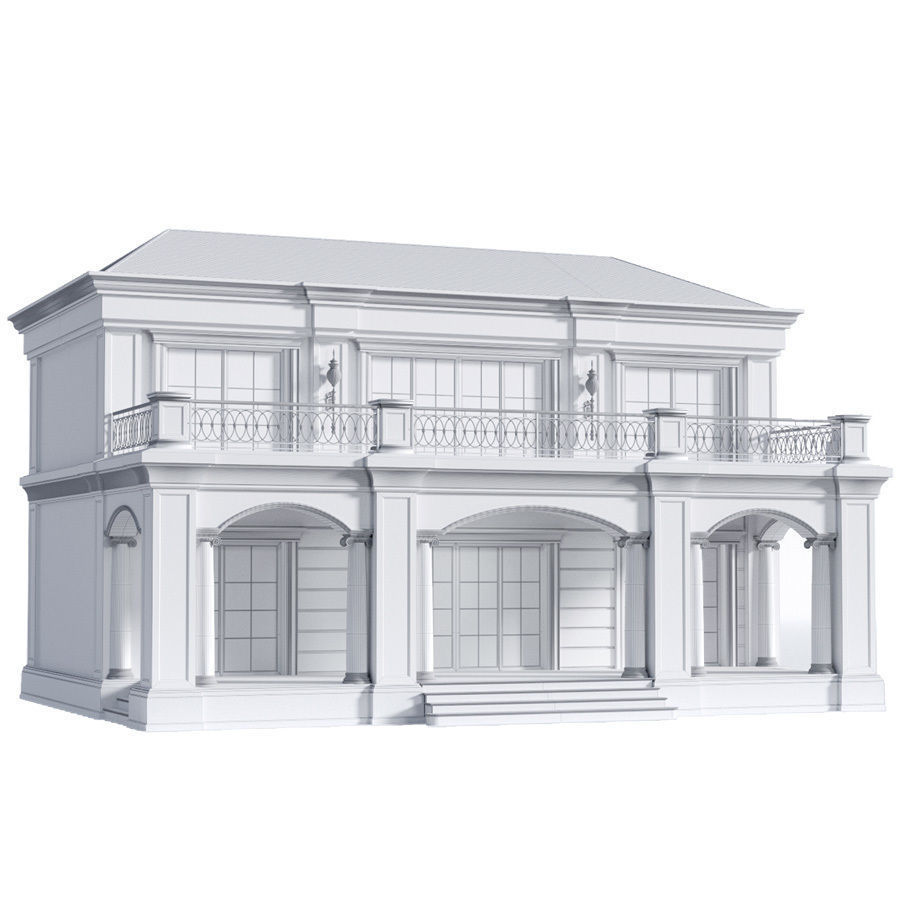The facade of a private house in a modern light classic 3D model_6