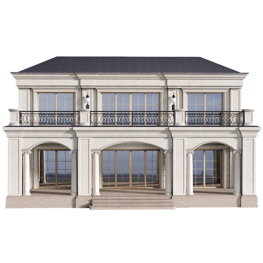 The facade of a private house in a modern light classic 3D model_1