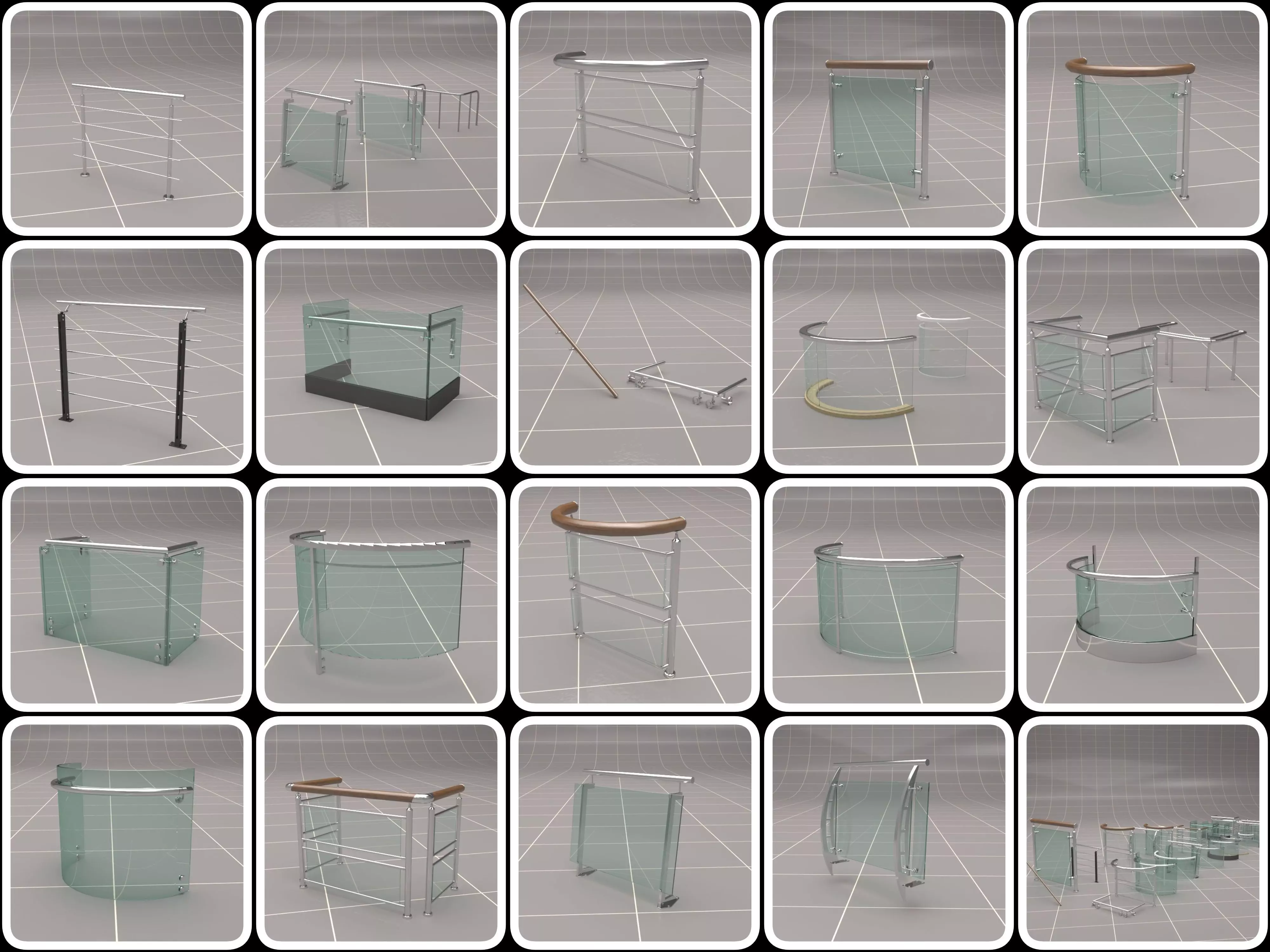 Glass Fence Railing 3D model_0