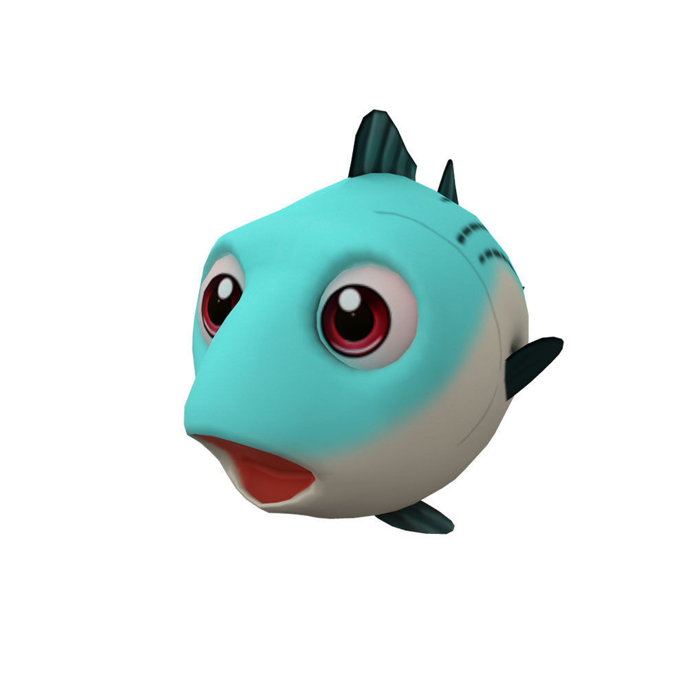 White Bass Fish Cartoon Animated Low-poly 3D model_3