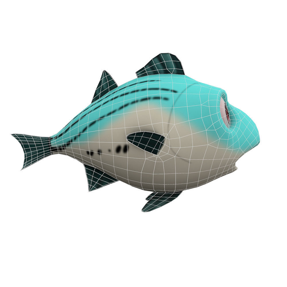 White Bass Fish Cartoon Animated Low-poly 3D model_5