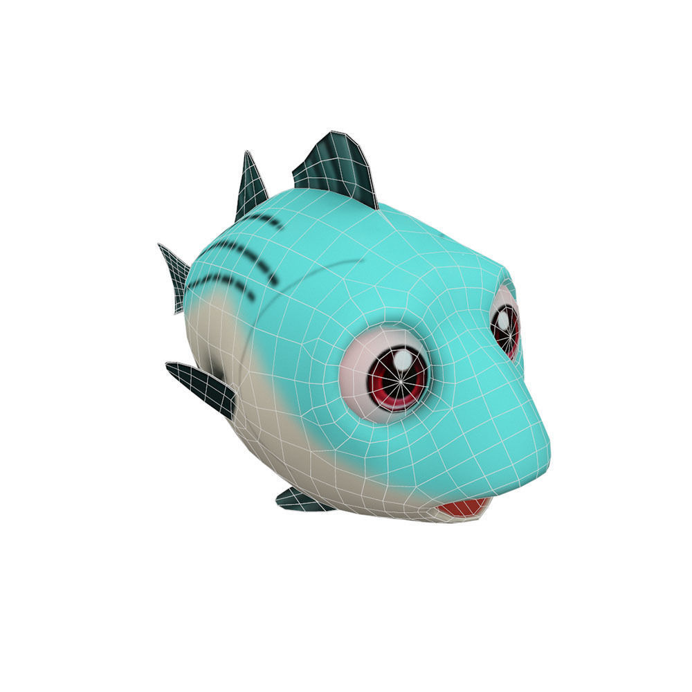 White Bass Fish Cartoon Animated Low-poly 3D model_4