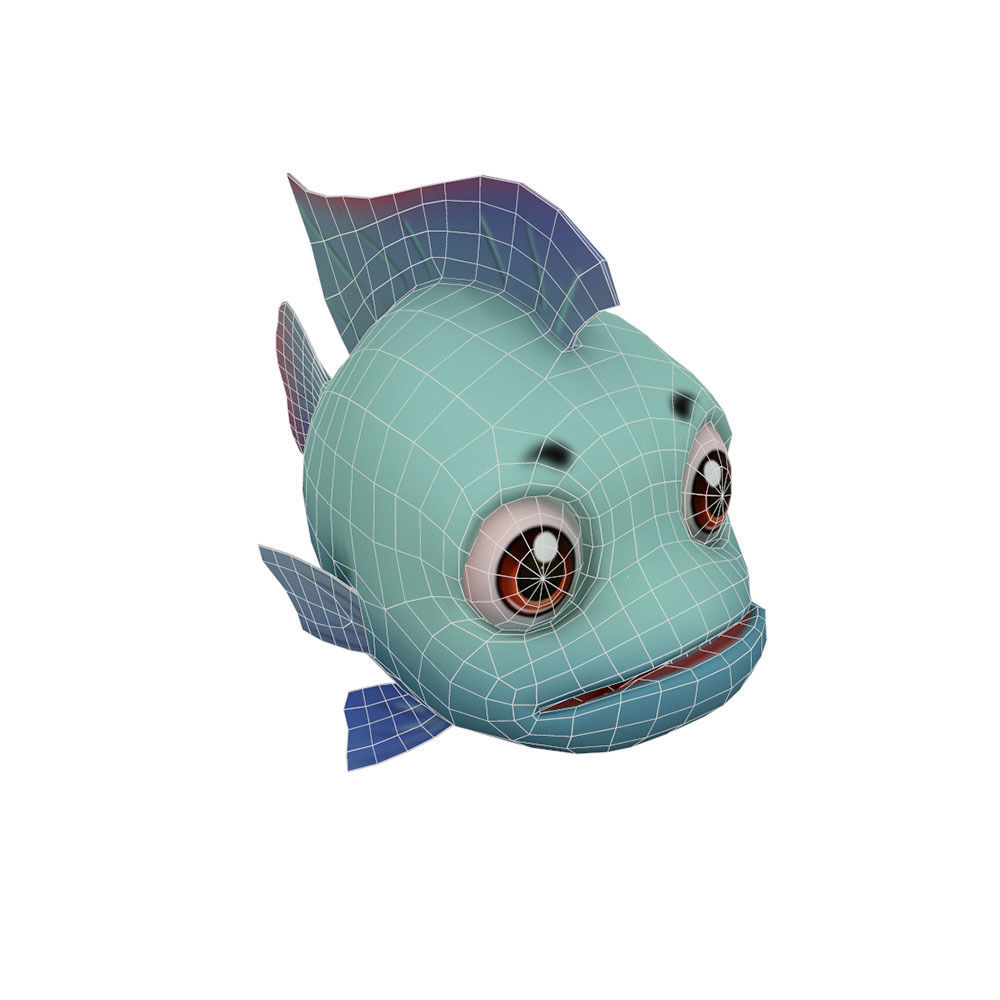 Blue Tilapia Fish Cartoon Animated Low-poly 3D model_2