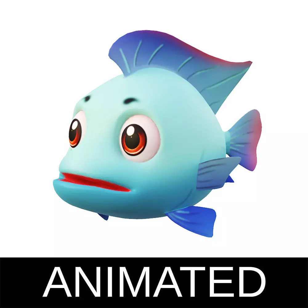 Blue Tilapia Fish Cartoon Animated Low-poly 3D model_0