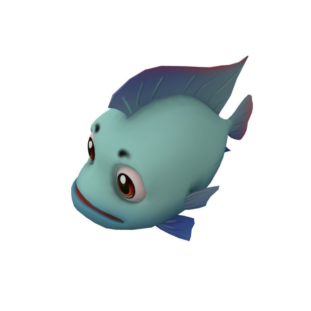 Blue Tilapia Fish Cartoon Animated Low-poly 3D model_4