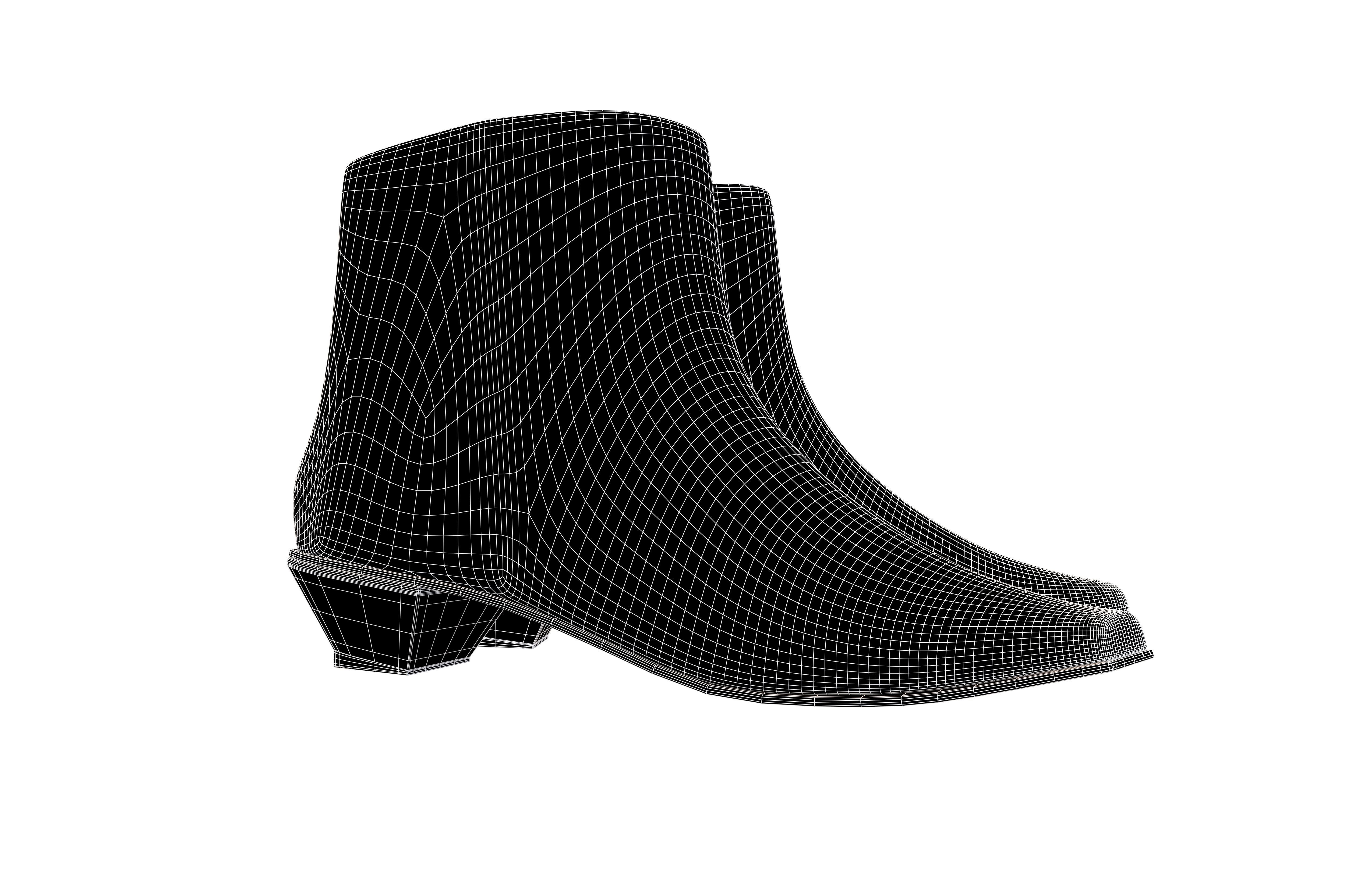 Square Toe Short Boots v1 001 Low-poly 3D model_10