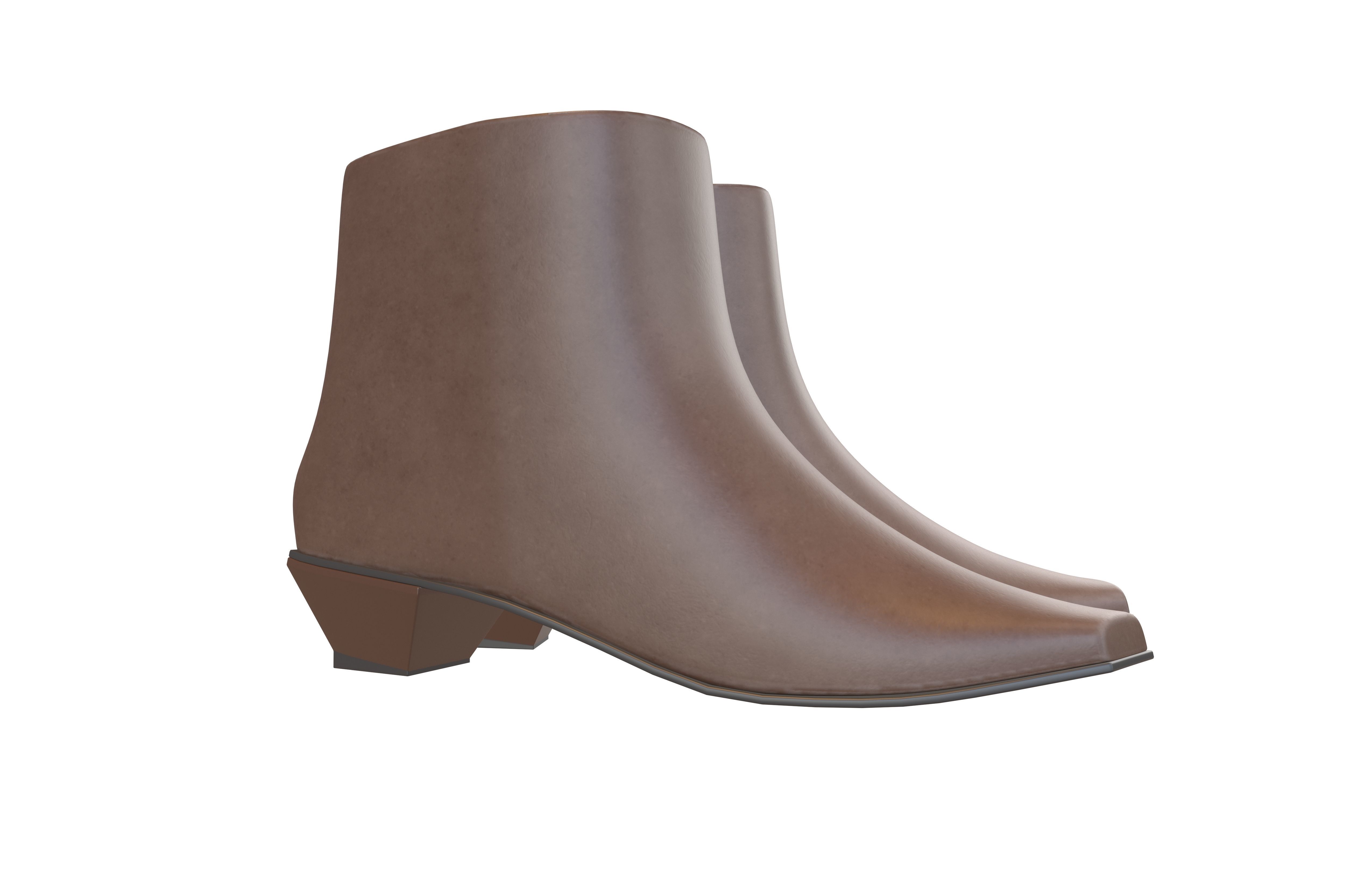 Square Toe Short Boots v1 002 Low-poly 3D model_4