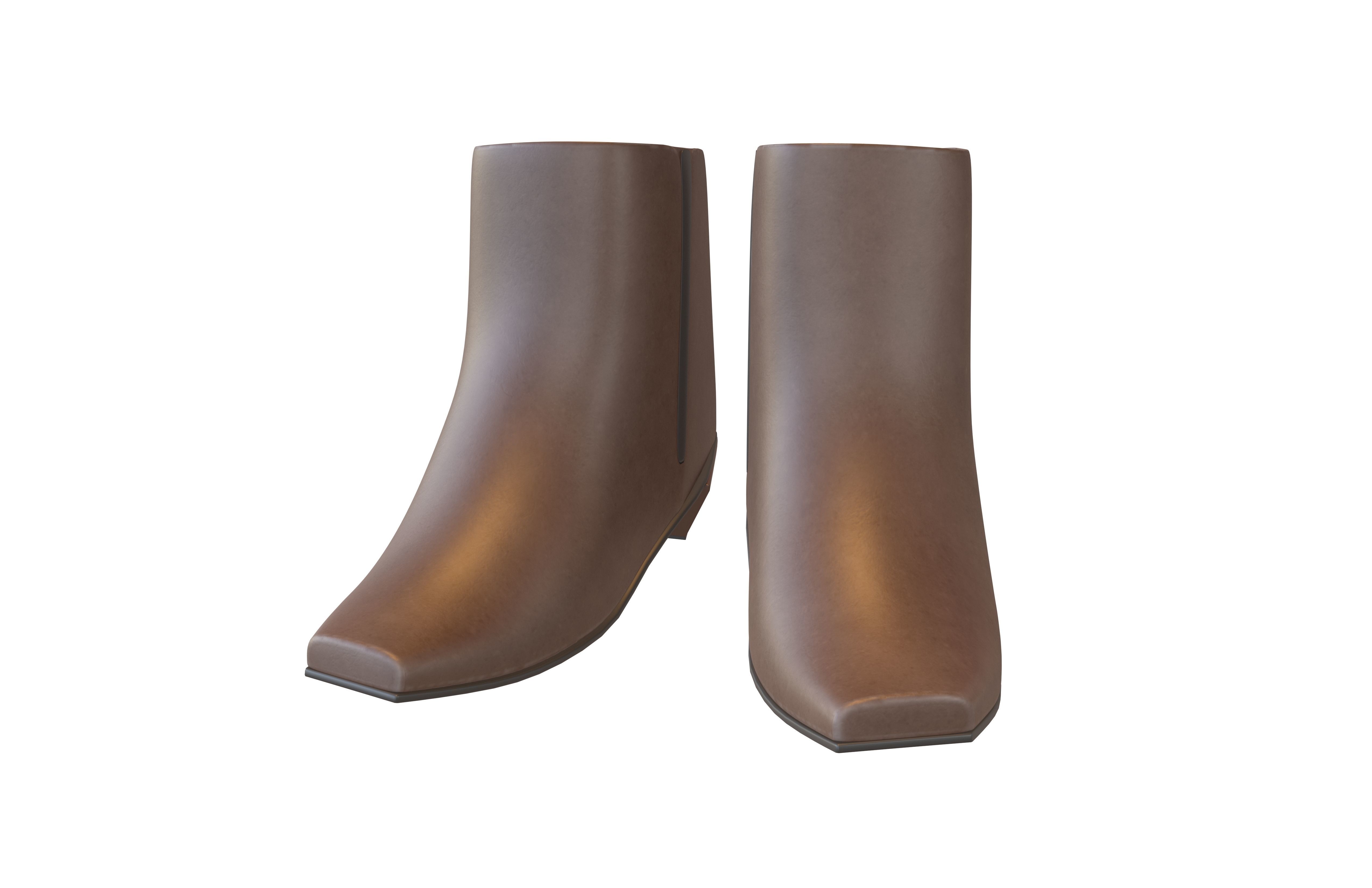 Square Toe Short Boots v1 002 Low-poly 3D model_1