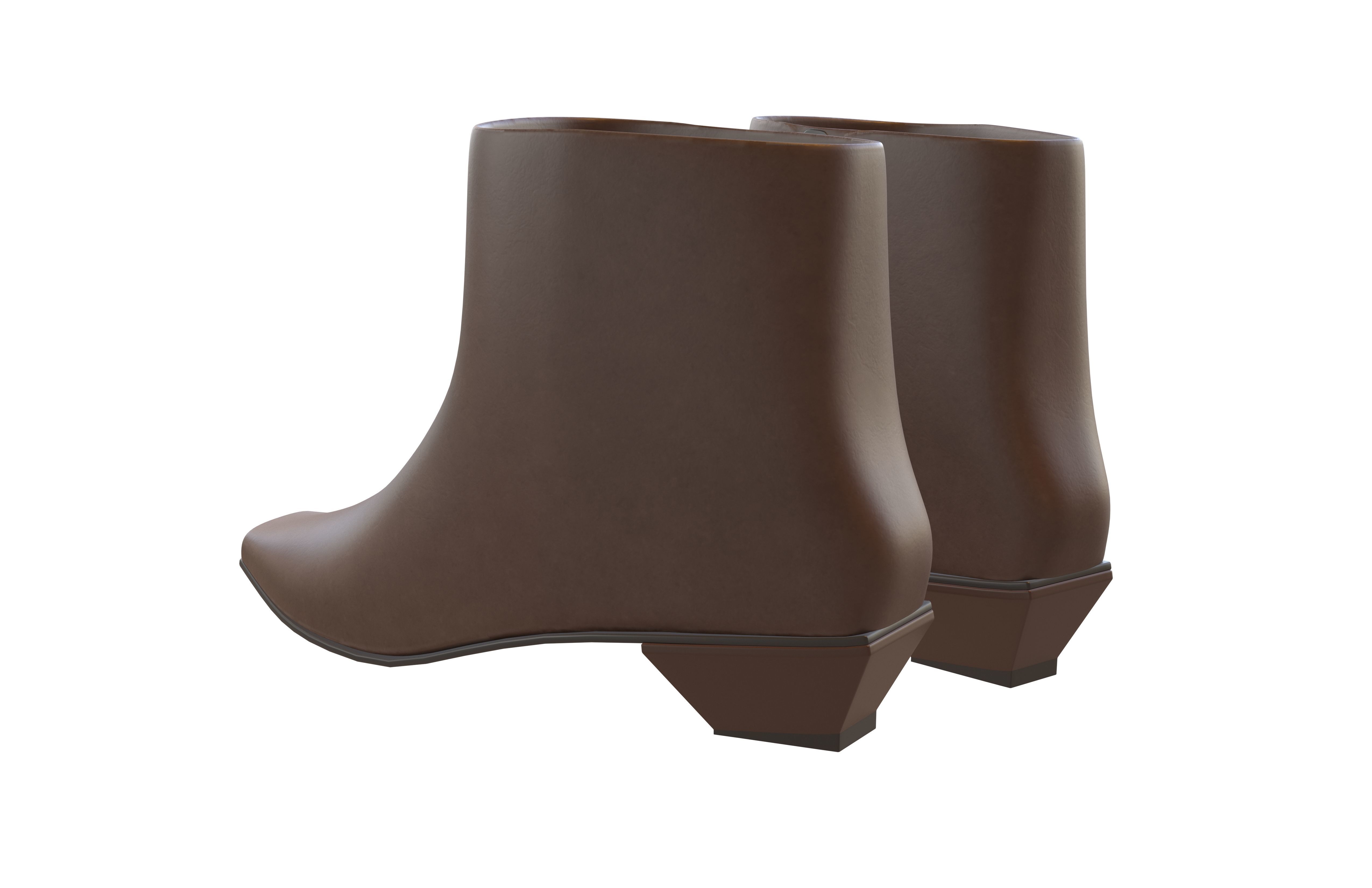Square Toe Short Boots v1 002 Low-poly 3D model_5